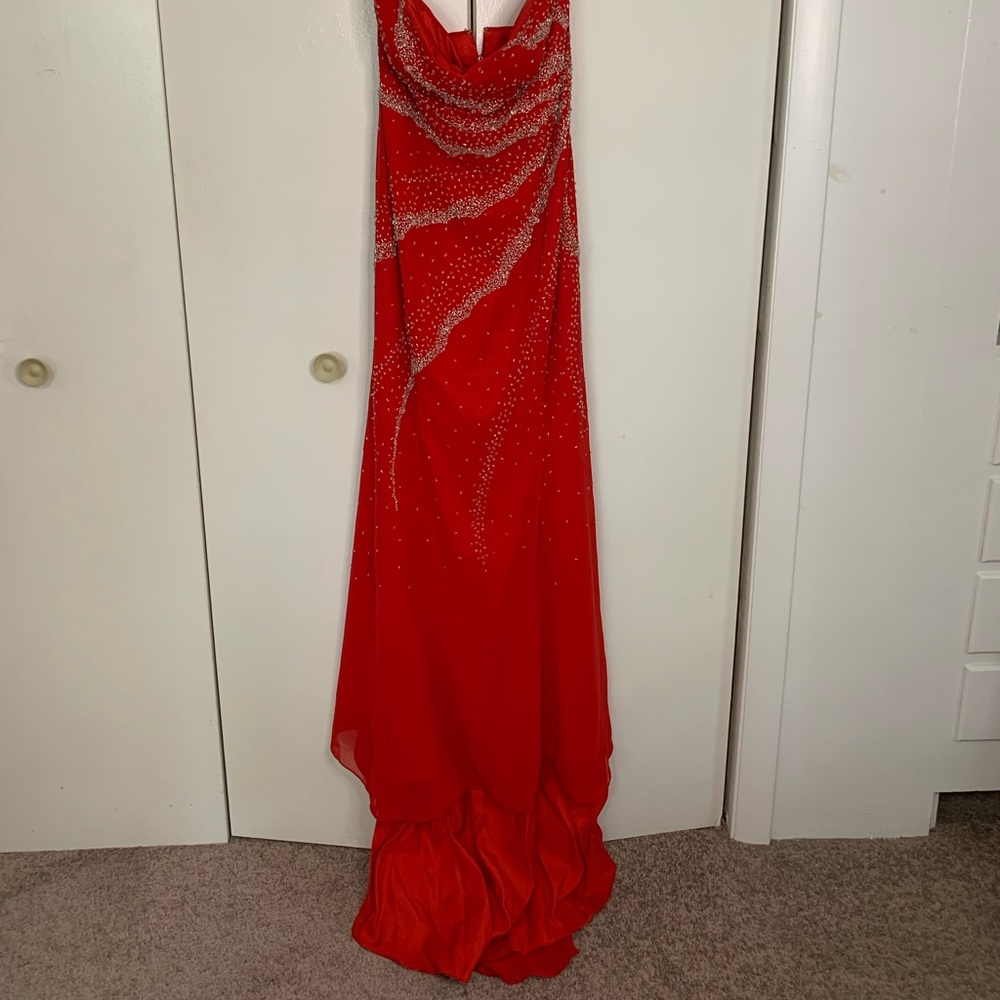 Red beaded Prom/wedding dress with train